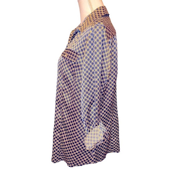 Jones New York - Signature Button Down Blouse w/lapel, blue + lime green, Large - Picture 7 of 10